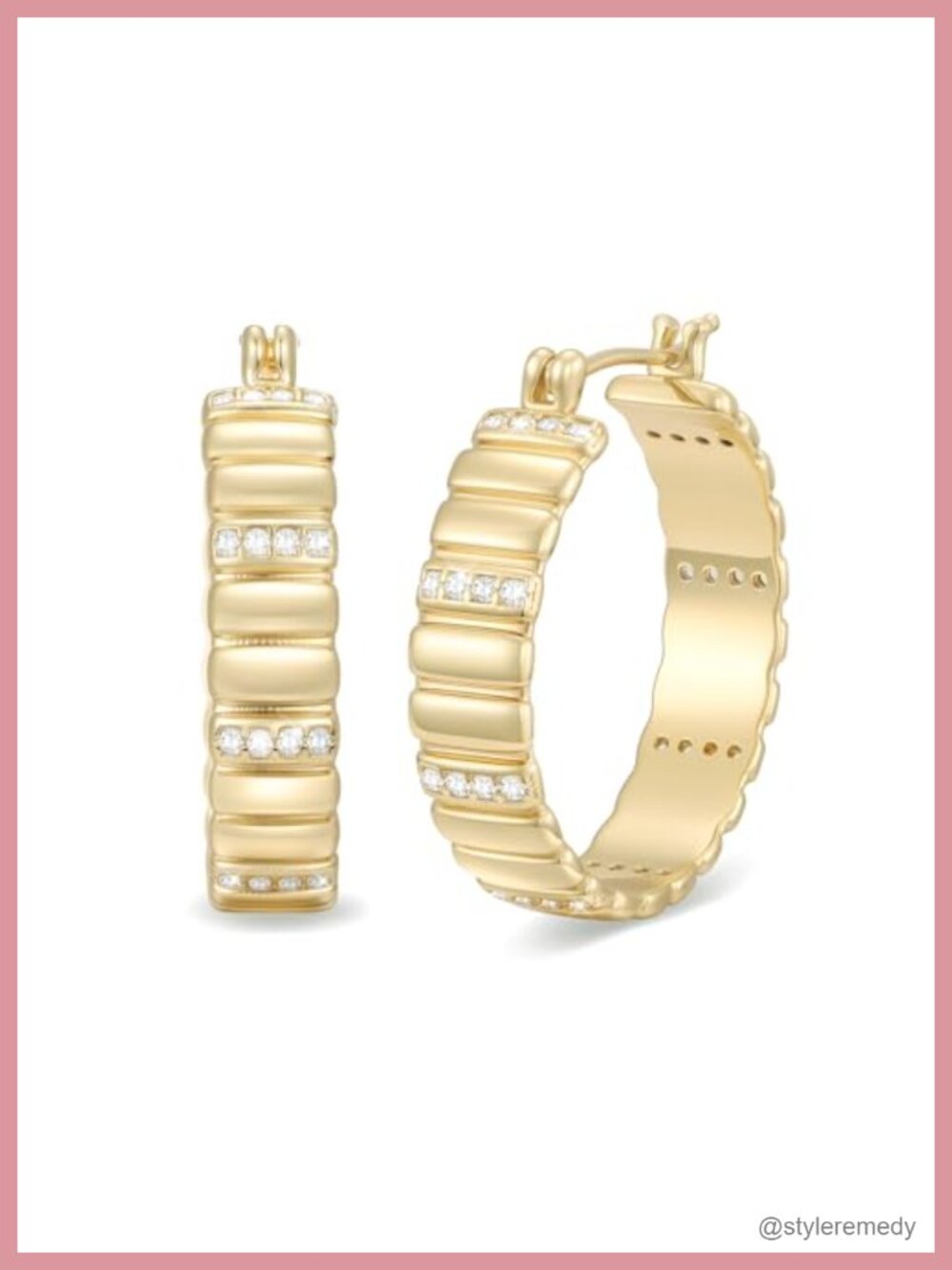 14K Gold Plated Chunky Hoop Earrings Striped 23MM Statement